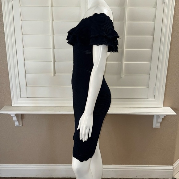 ELIZA J OFF SHOULDER RUFFLE KNIT BLACK SHEATH DRESS Black - Picture 7 of 14